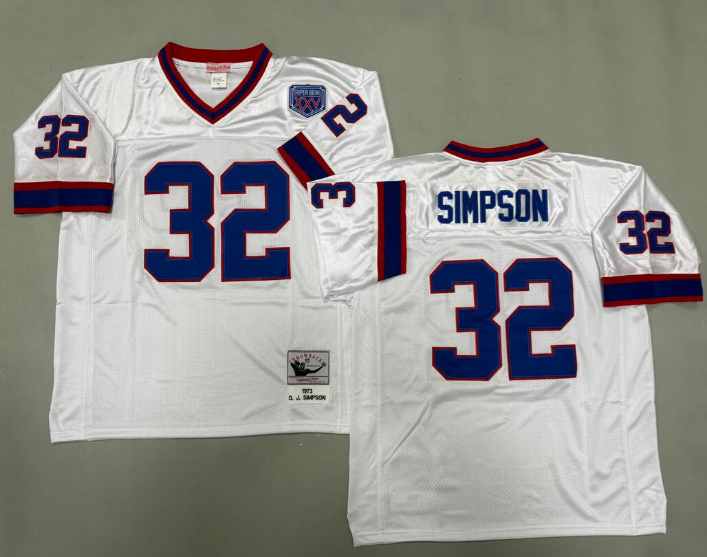 Men's Buffalo Bills #32 O.J.Simpson White Throwback Stitched 1973 Jersey