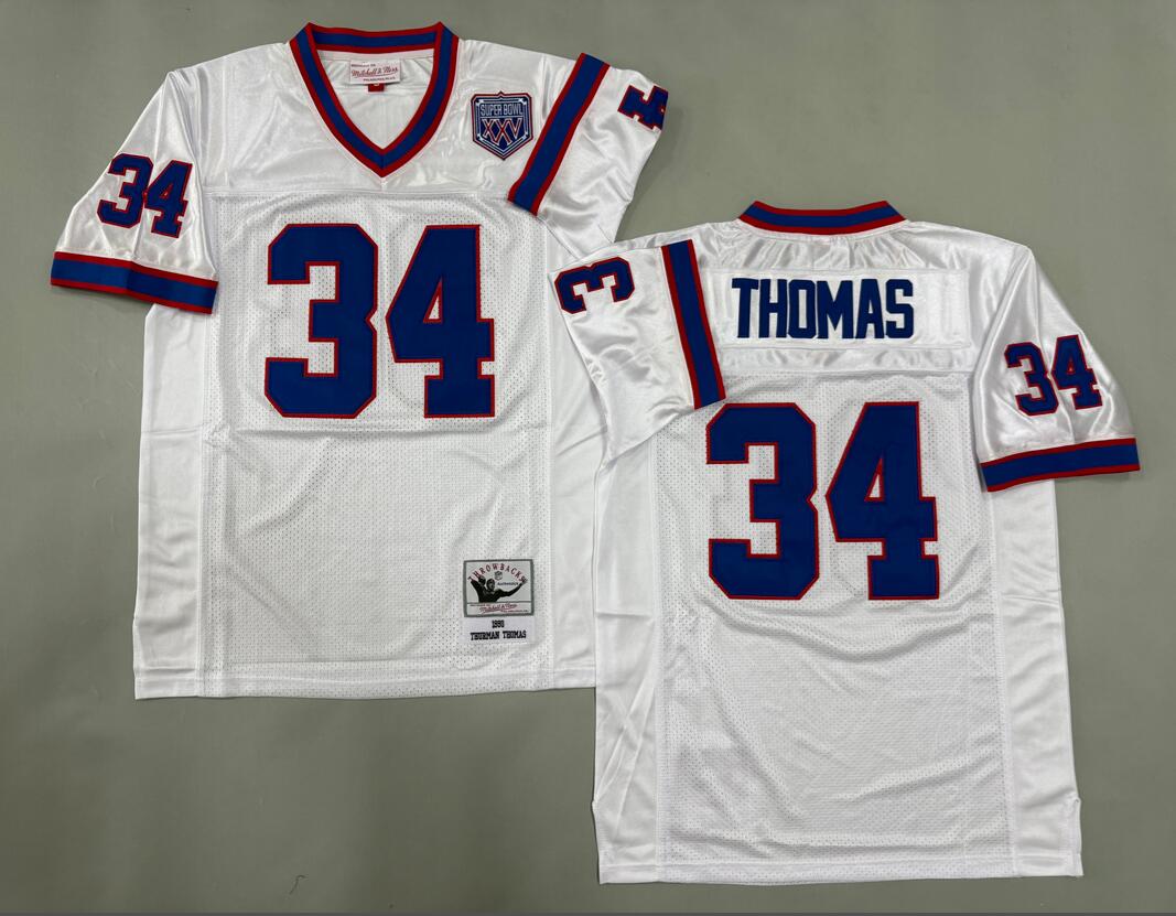 Men's Buffalo Bills #34 Thurman Thomas White Throwback 1990 Jersey