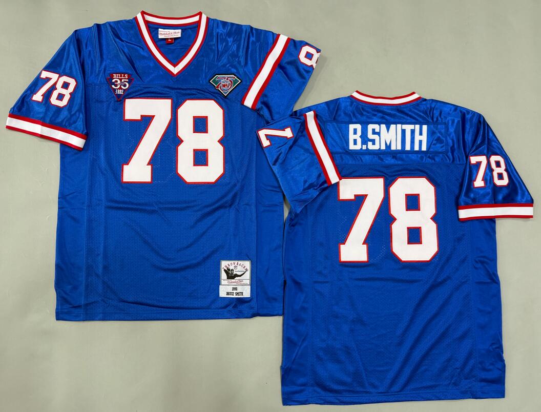 Men's Buffalo Bills #78 Bruce Smith Blue Throwback 1990 Stitched Jersey