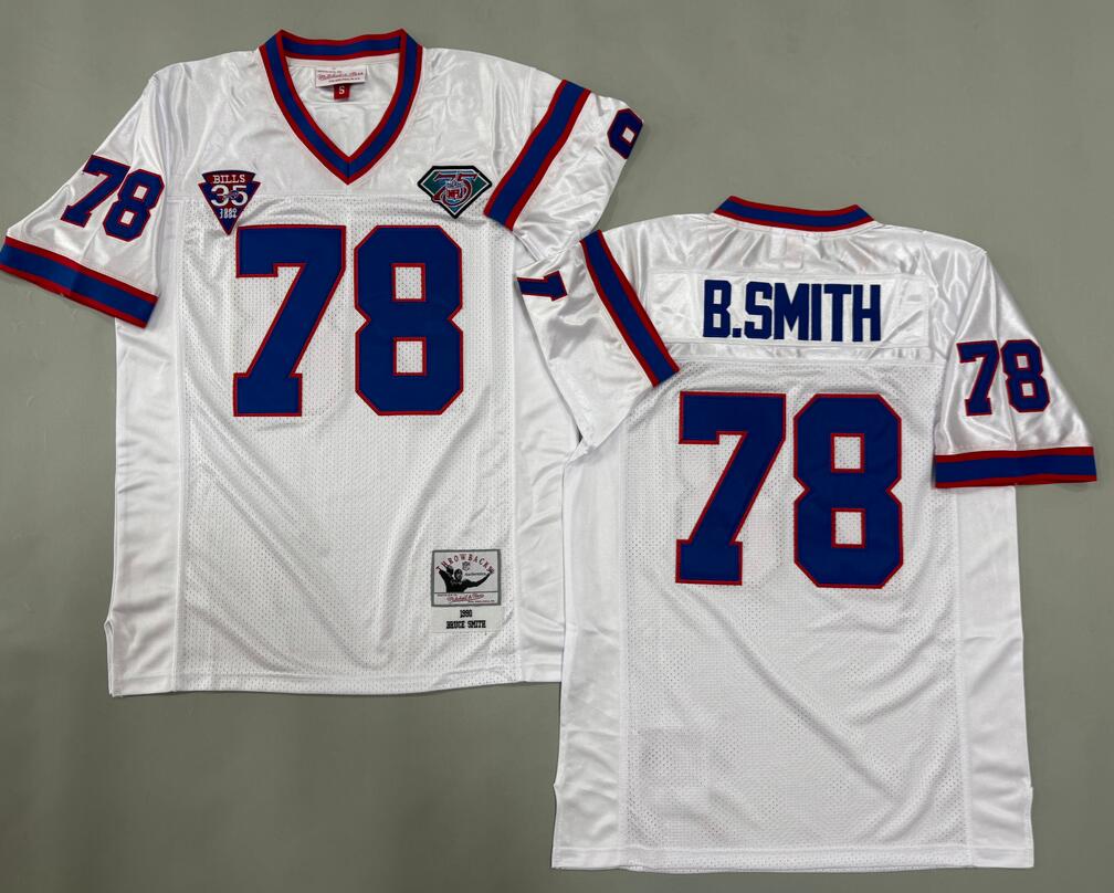 Men's Buffalo Bills #78 Bruce Smith White Throwback 1990 Jersey