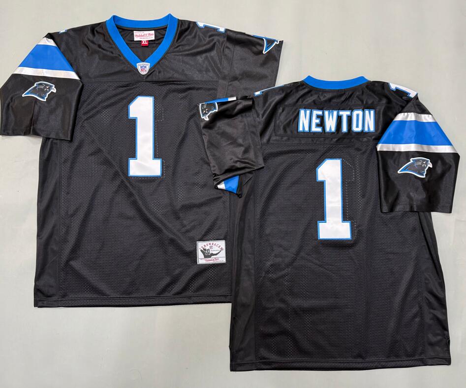 Men's Carolina Panthers #1 Cam Newton Vintage Throwback Black Mitchell & Ness Jersey