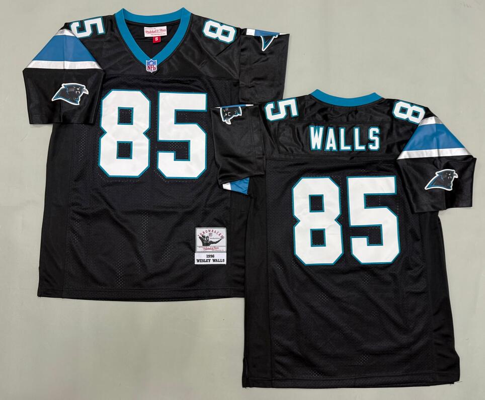 Men's Carolina Panthers #85 Wesley Walls Vintage Throwback Black 1996 Mitchell & Ness Jersey