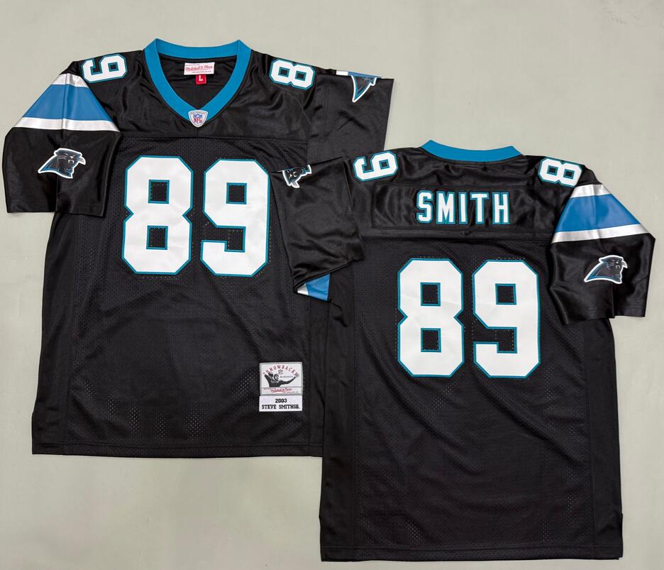 Men's Carolina Panthers #89 Steve Smith SR Vintage Throwback Black 2003 Mitchell & Ness Jersey