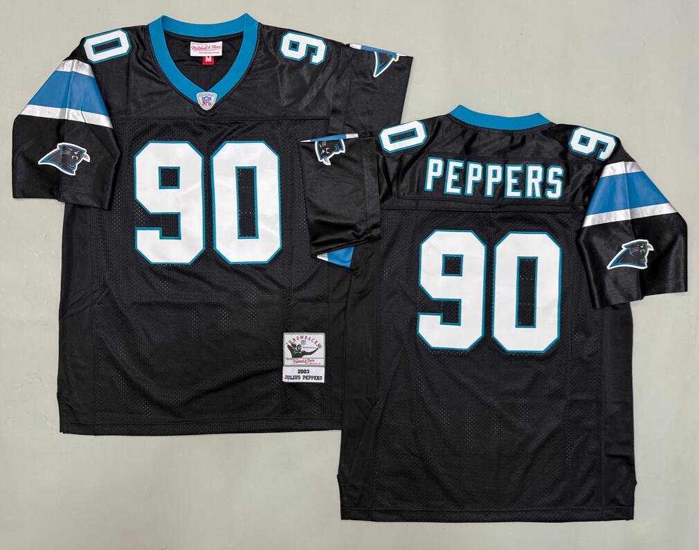 Men's Carolina Panthers #90 Julius Peppers Vintage Throwback Black 2003 Mitchell & Ness Jersey