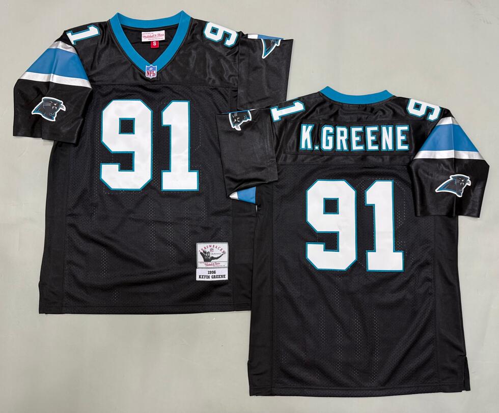 Men's Carolina Panthers #91 Kevin Greene Vintage Throwback Black 1996 Mitchell & Ness Jersey
