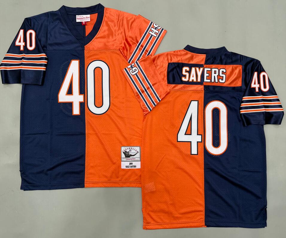 Men's Chicago Bears #40 Gale Sayers Navy Blue Orange Split Throwback 1969 Mitchell & Ness Jersey