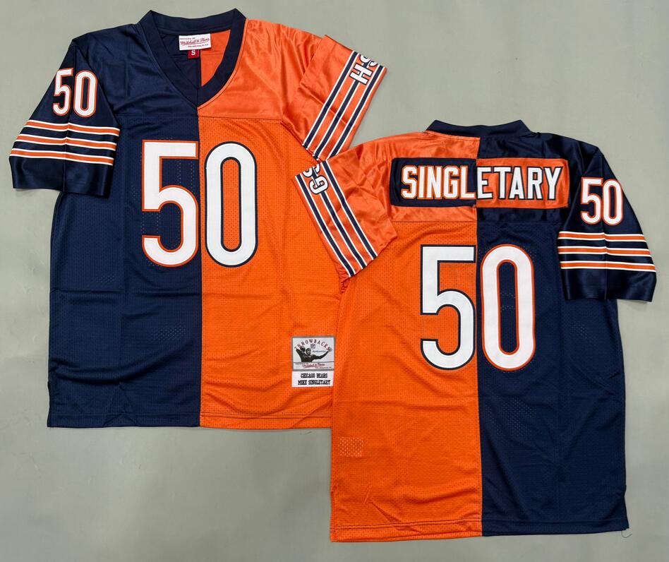 Men's Chicago Bears #50 Mike Singletary Navy Blue Orange Split Throwback Mitchell & Ness Jersey