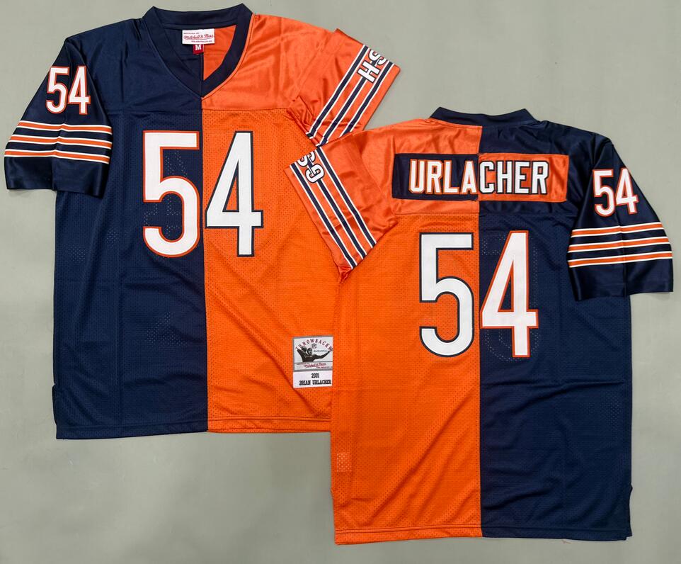 Men's Chicago Bears #54 Brian Urlacher Navy Blue Orange Split Throwback Mitchell & Ness Jersey