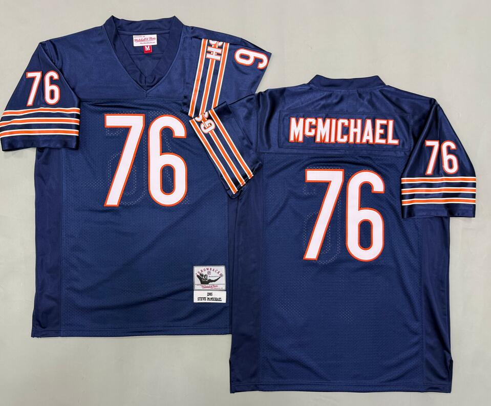 Men's Chicago Bears #76 Steve McMichael Navy Blue Throwback 1985 Mitchell & Ness Jersey