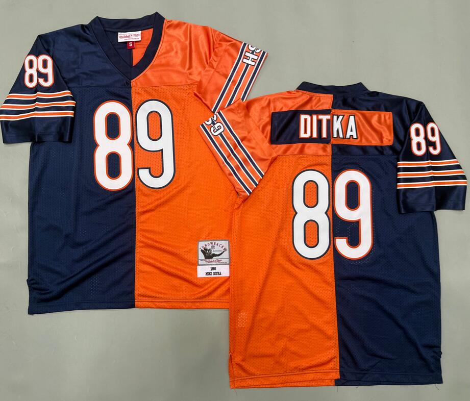 Men's Chicago Bears #89 Mike Ditka Navy Blue Orange Split Throwback Mitchell & Ness Jersey
