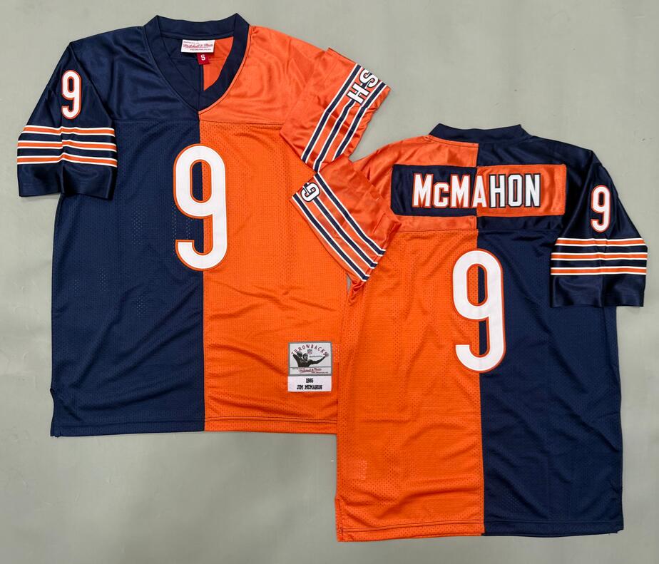 Men's Chicago Bears #9 Jim McMahon Navy Blue Orange Split Throwback 1985 Mitchell & Ness Jersey