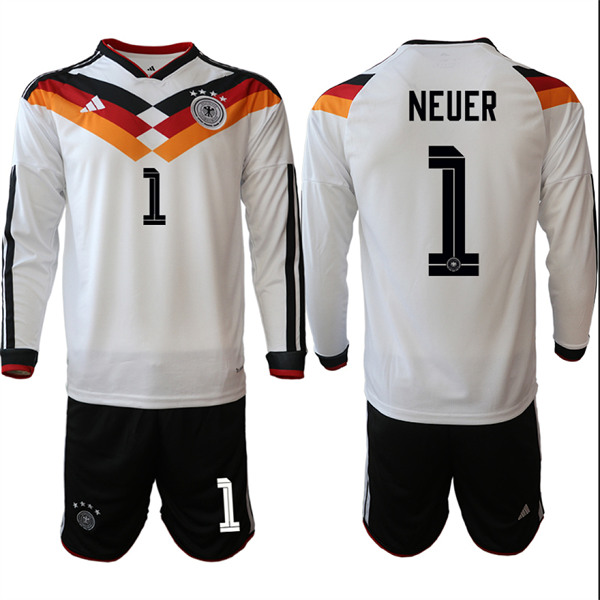 Men's Germany #1 NEUER National Team Long Sleeve FIFA x World Cup 2026 Home On Field Jersey