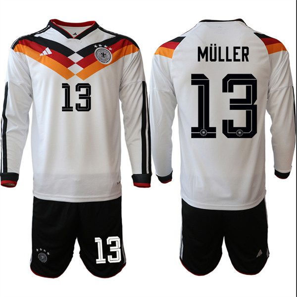 Men's Germany #13 MULLER National Team Long Sleeve FIFA x World Cup 2026 Home On Field Jersey