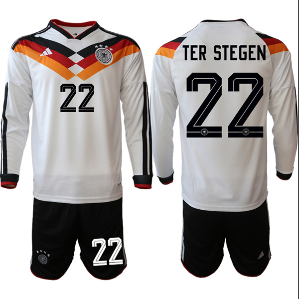 Men's Germany #22 TER STEGEN National Team Long Sleeve FIFA x World Cup 2026 Home On Field Jersey