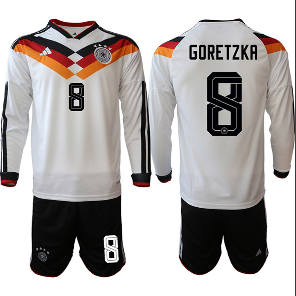 Men's Germany #8 GORETZKA National Team Long Sleeve FIFA x World Cup 2026 Home On Field Jersey