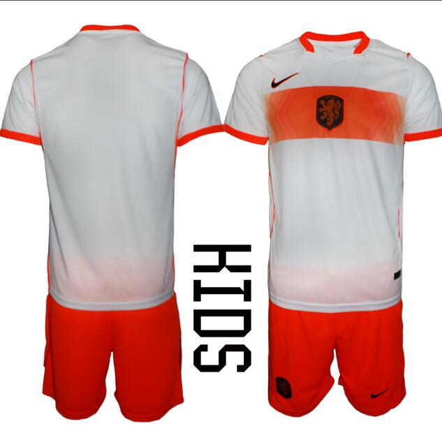 Youth Netherlands Custom Any Name And Number National Team FIFA x World Cup 2026 Away White Kids Jersey