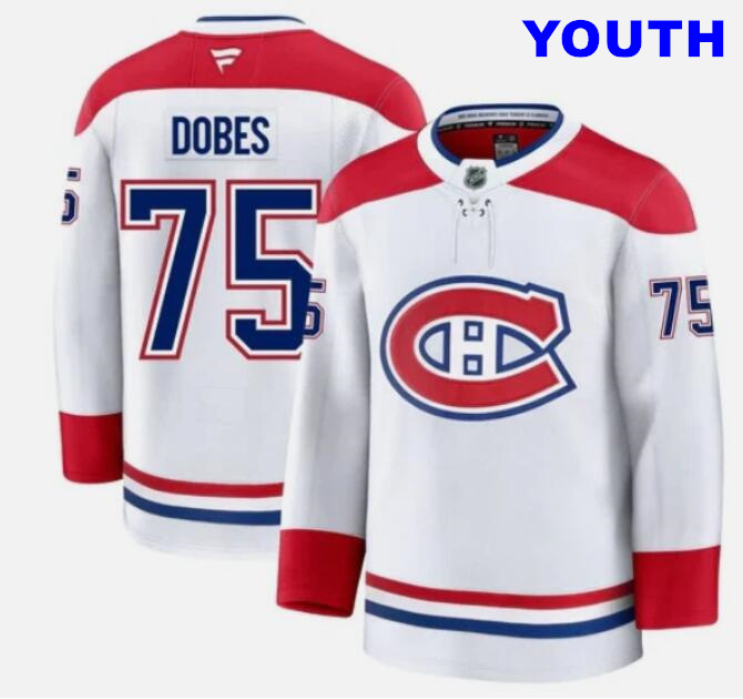 Youth Montreal Canadiens #75 Jakub Dobes Away White Premium Fanatics Jersey