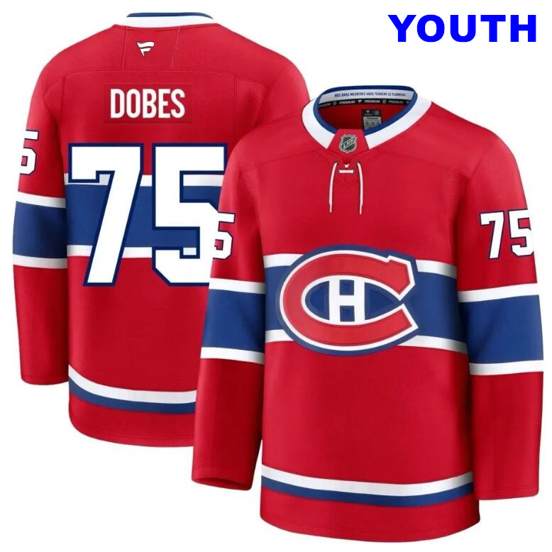 Youth Montreal Canadiens #75 Jakub Dobes Home Red Premium Fanatics Jersey