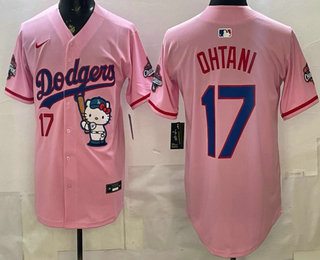 Men's Los Angeles Dodgers #17 Shohei Ohtani Pink Hello Kitty 2025 World Series Champions Limited Jersey