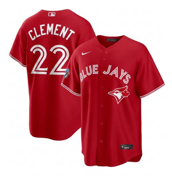 Men's Toronto Blue Jays #22 Ernie Clement 50th Season Patch Stadium Nike Red Alternate Jersey
