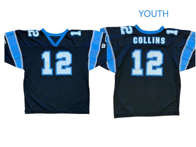Youth Carolina Panthers #12 Kerry Collins Vintage Throwback NFL Black Jersey