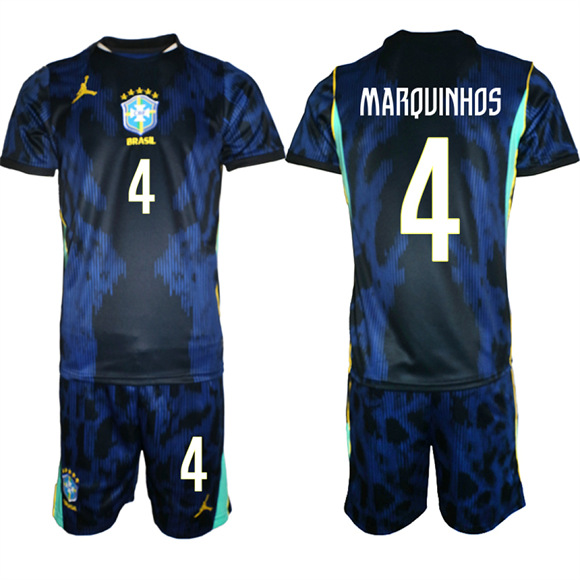 Men's Brazil #4 MARQUINHOS National Team FIFA x World Cup 2026 Away On Field Jersey
