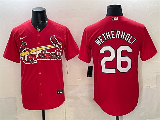 Men's St. Louis Cardinals #26 JJ Wetherholt Red Cool Base Stitched Baseball Jersey