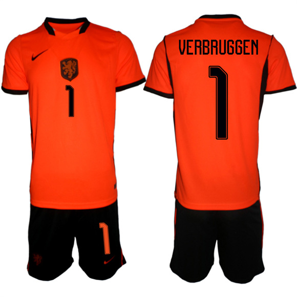Men's Netherlands #1 VERBRUGGEN National Team FIFA x World Cup 2026 Home Orange On Field Jersey