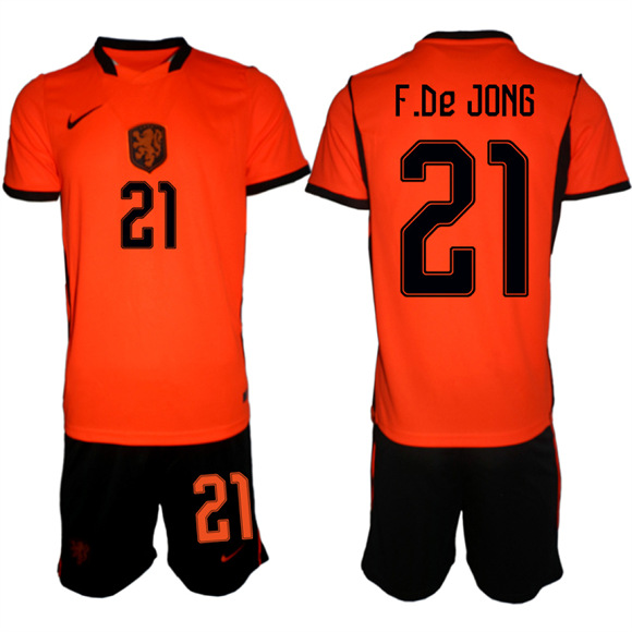 Men's Netherlands #21 F.De JONG National Team FIFA x World Cup 2026 Home Orange On Field Jersey