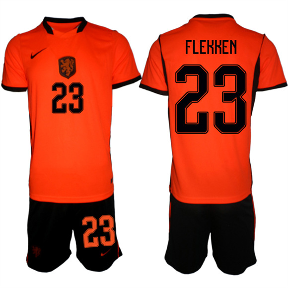 Men's Netherlands #23 FLEKKEN National Team FIFA x World Cup 2026 Home Orange On Field Jersey
