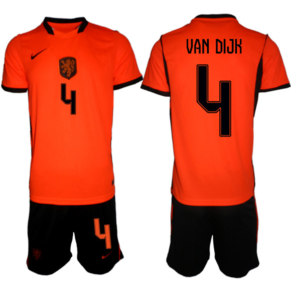 Men's Netherlands #4 VAN DIJK National Team FIFA x World Cup 2026 Home Orange On Field Jersey