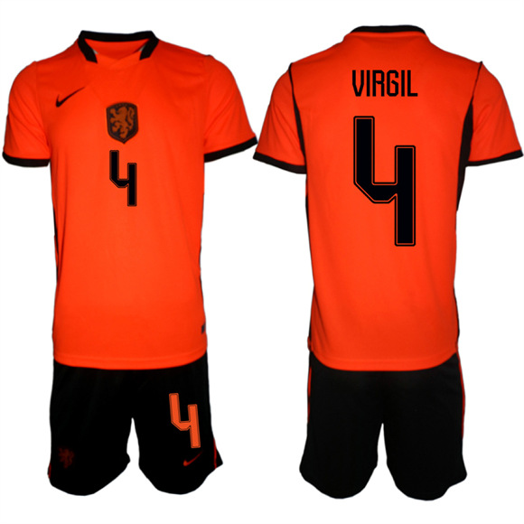 Men's Netherlands #4 VIRGIL National Team FIFA x World Cup 2026 Home Orange On Field Jersey