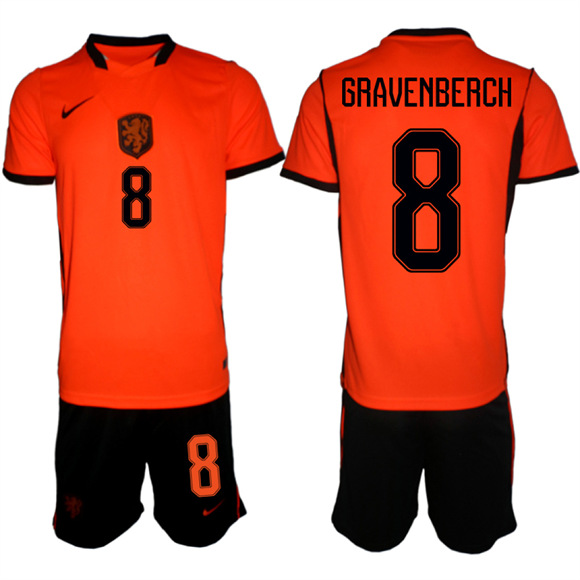 Men's Netherlands #8 GRAVENBERCH National Team FIFA x World Cup 2026 Home Orange On Field Jersey