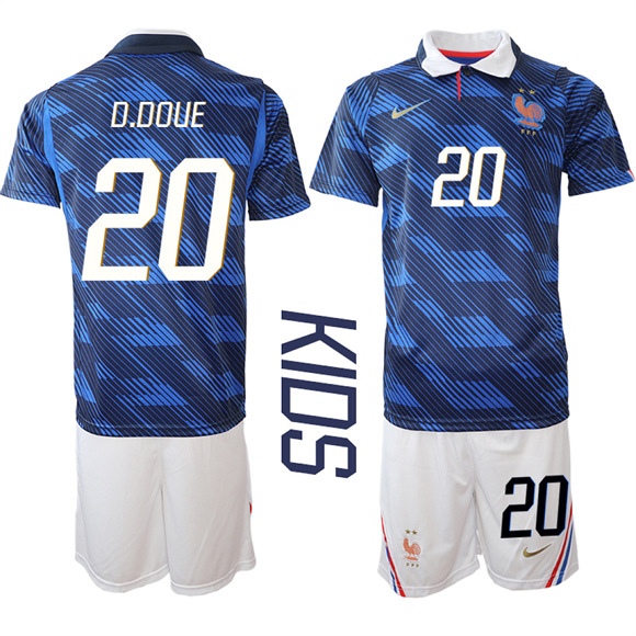 Youth France #20 D.DOUE National Team FIFA x World Cup 2026 Home On Field Jersey