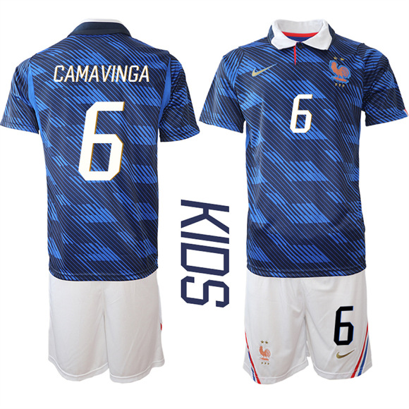 Youth France #6 CAMAVINGA National Team FIFA x World Cup 2026 Home On Field Jersey