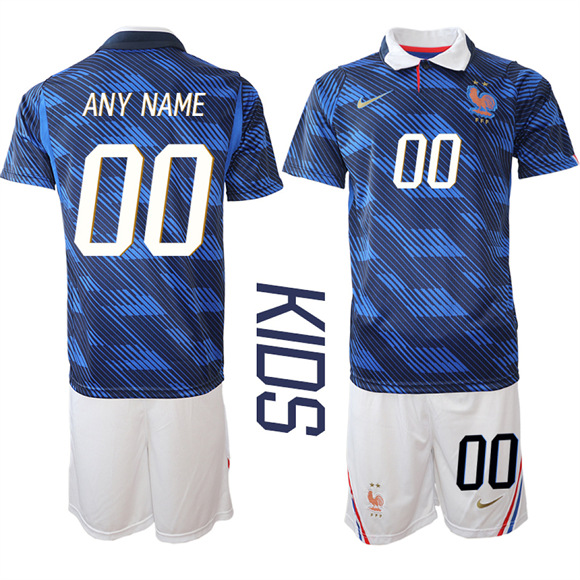 Youth France Custom Any Name And Number National Team FIFA x World Cup 2026 Home On Field Jersey