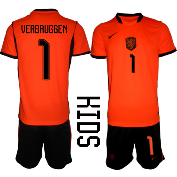 Youth Netherlands #1 VERBRUGGEN National Team FIFA x World Cup 2026 Home Orange On Field Jersey