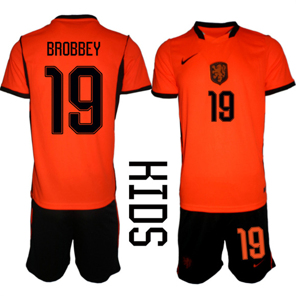 Youth Netherlands #19 BROBBEY National Team FIFA x World Cup 2026 Home Orange On Field Jersey