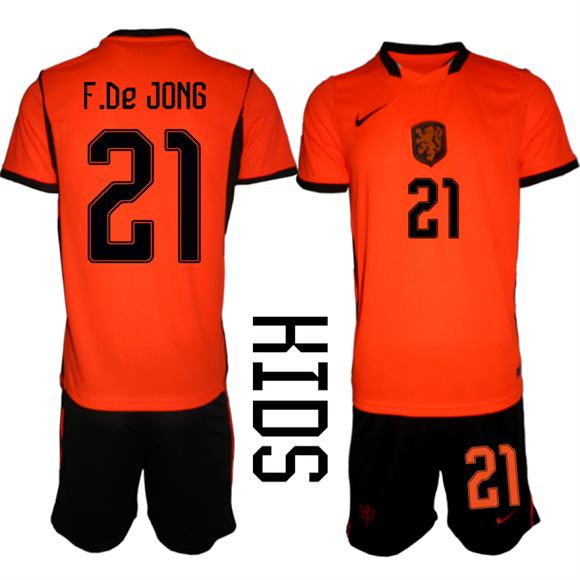 Youth Netherlands #21 F.De JONG National Team FIFA x World Cup 2026 Home Orange On Field Jersey