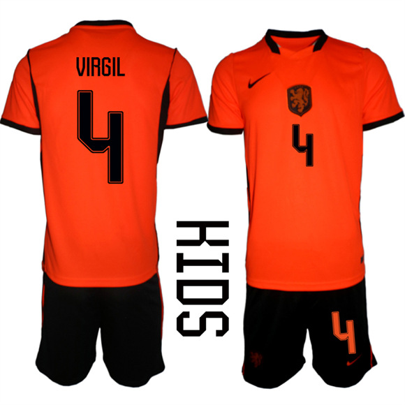 Youth Netherlands #4 VIRGIL National Team FIFA x World Cup 2026 Home Orange On Field Jersey
