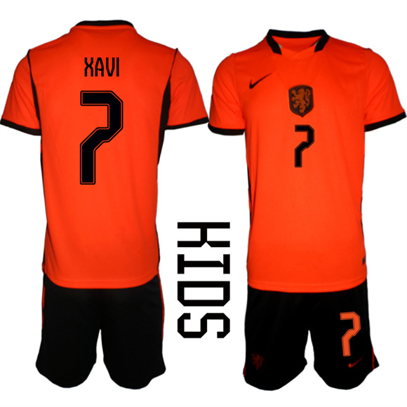 Youth Netherlands #7 XAVI National Team FIFA x World Cup 2026 Home Orange On Field Jersey