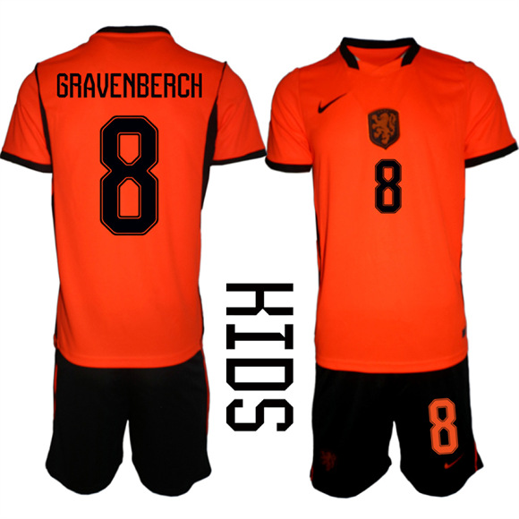 Youth Netherlands #8 GRAVENBERCH National Team FIFA x World Cup 2026 Home Orange On Field Jersey