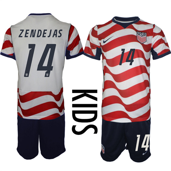 Youth USA #14 ZENDEJAS Team FIFA x World Cup 2026 Home On Field Suit Jersey