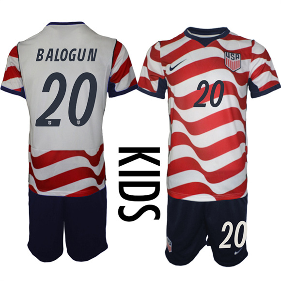 Youth USA #20 BALOGUN Team FIFA x World Cup 2026 Home On Field Suit Jersey