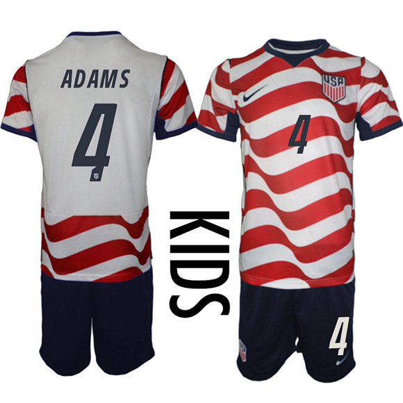 Youth USA #4 ADAMS Team FIFA x World Cup 2026 Home On Field Suit Jersey