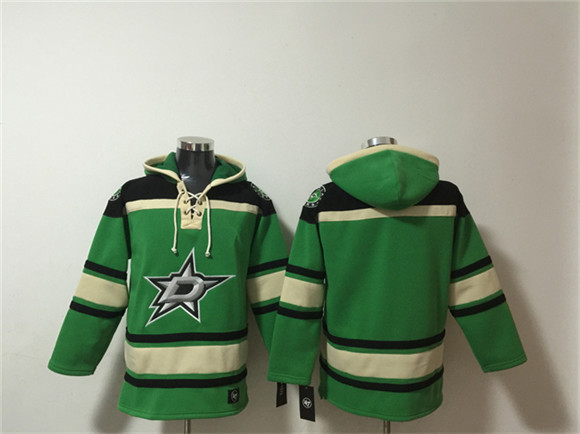 Men's Dallas Stars Blank Black Green Lace-Up Pullover Hoodie