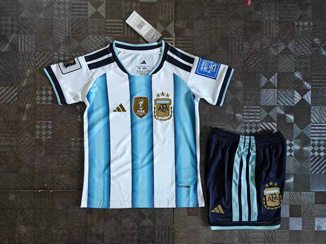 Youth Argentina National With Patches Team FIFA x World Cup 2026 Home White On Field Kids Jersey
