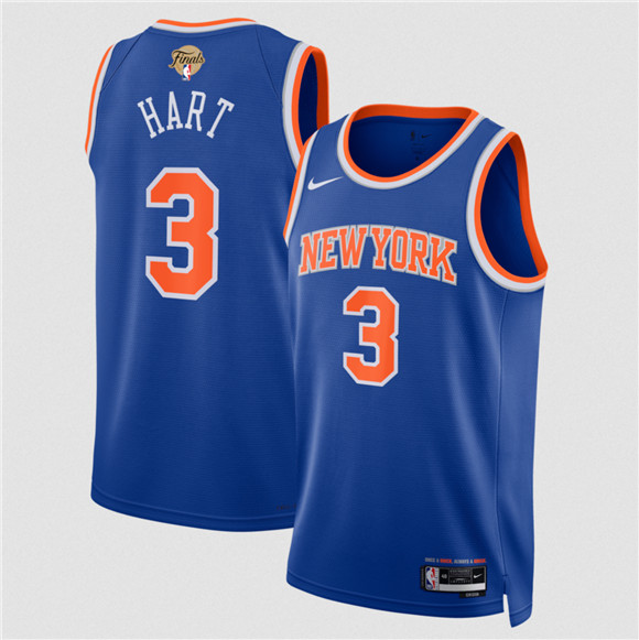 Men's New Yok Knicks #3 Josh Hart Blue 2026 Finals Patch Icon Edition Stitched Basketball Jersey