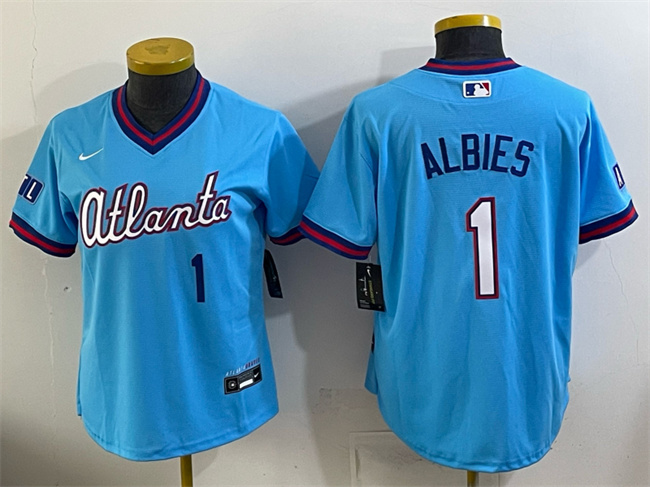 Women's Atlanta Braves #1 Ozzie Albies Powder Blue 2026 City Connect Stadium Stitched Baseball Jersey(Run Small)