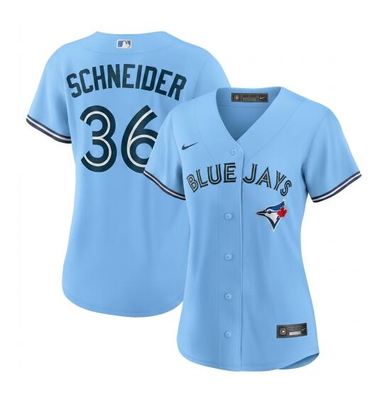 Women Davis Schneider 50th Anniversary #36 Toronto Blue Jays MLB Nike Powder Blue Replica Jersey